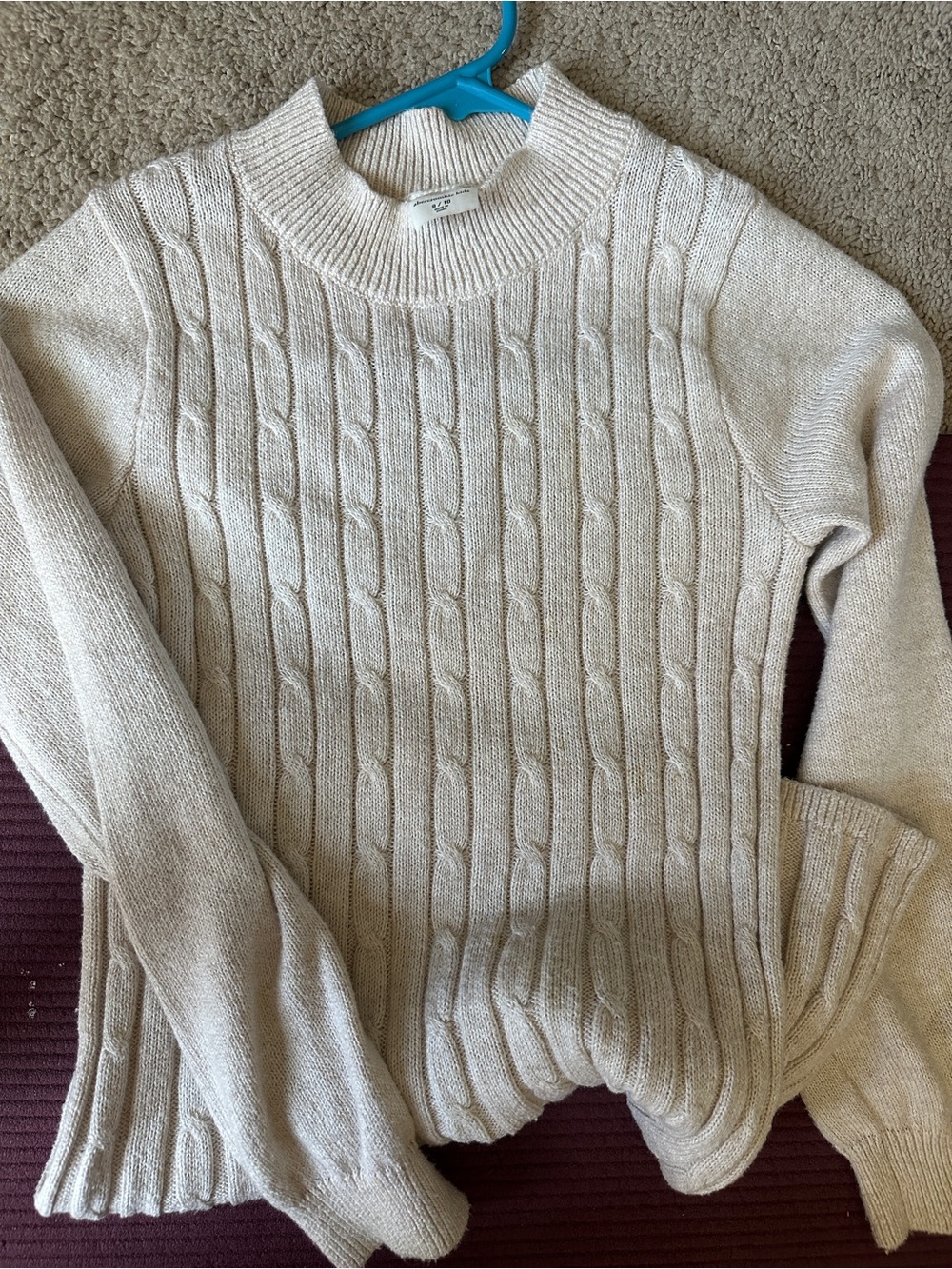 abercrombie kids Cream Cable-Knit Crewneck Sweater